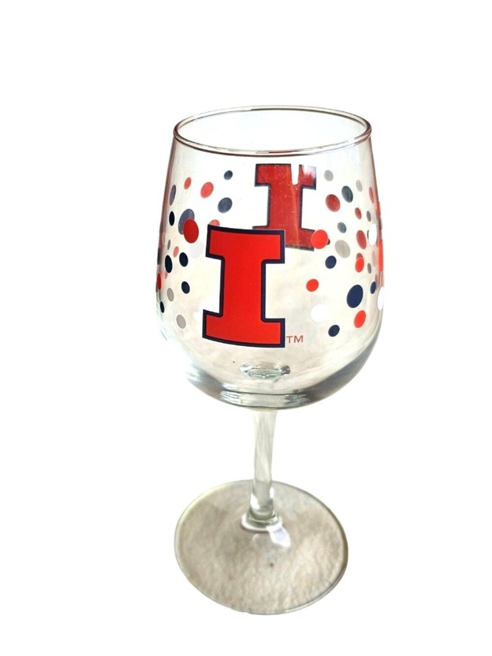 Illinois Fighting Illini Polka Dot Wine Glass 12oz NCAA New